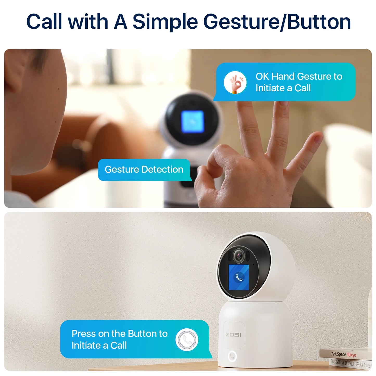 ZOSI C519M 4MP/5MP/4K Security Camera Indoor 2.4/5GHz WiFi Surveillance Camera 2-Way Video Baby/Pet Monitor 360° View Home Cam