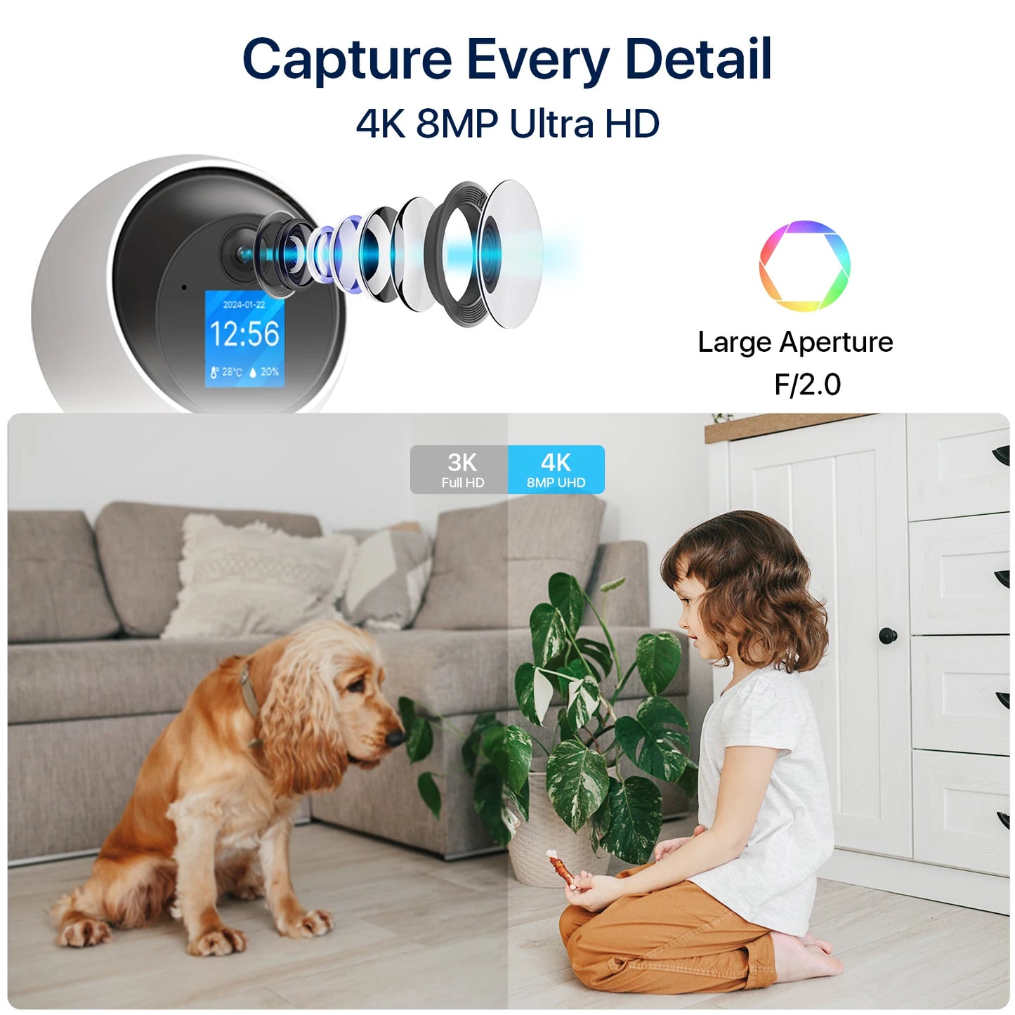 ZOSI C519M 4MP/5MP/4K Security Camera Indoor 2.4/5GHz WiFi Surveillance Camera 2-Way Video Baby/Pet Monitor 360° View Home Cam